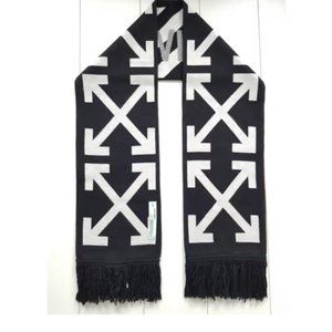 Off-White Virgil Abloh Black & White Wool Signature Cross Striped Logo Scarf